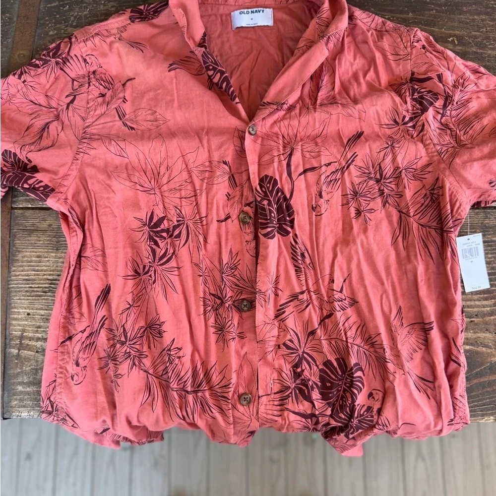 Old Navy Women's Pink Floral Button Down Shirt